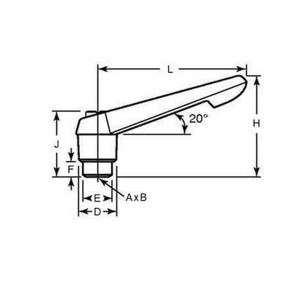 1088841 | KHD-220RS (Each) --- Adjustable Tapped and Reamed Handles - M10 - 10x1.5mm - Plastic with Fireglass reinforcements 95 mm Handle