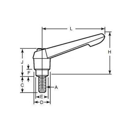 1098328 | KHD-146RS (Each) --- Adjustable Stud Handles - M12 - 12x1.75mm - 25 mm - Powder Coated Zinc Handle
