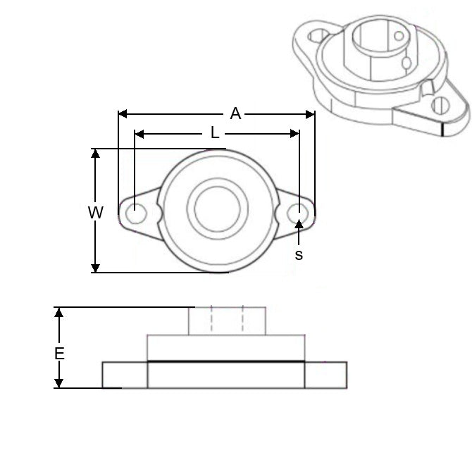 1109404 | UFL002N (Each) --- Flanged 2 Bolt Housing and Bearing Assembly - 15x42x67 mm Rigid - Aluminium