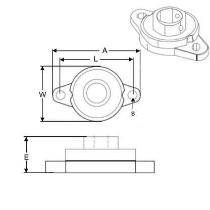 1109404 | UFL002N (Each) --- Flanged 2 Bolt Housing and Bearing Assembly - 15x42x67 mm Rigid - Aluminium