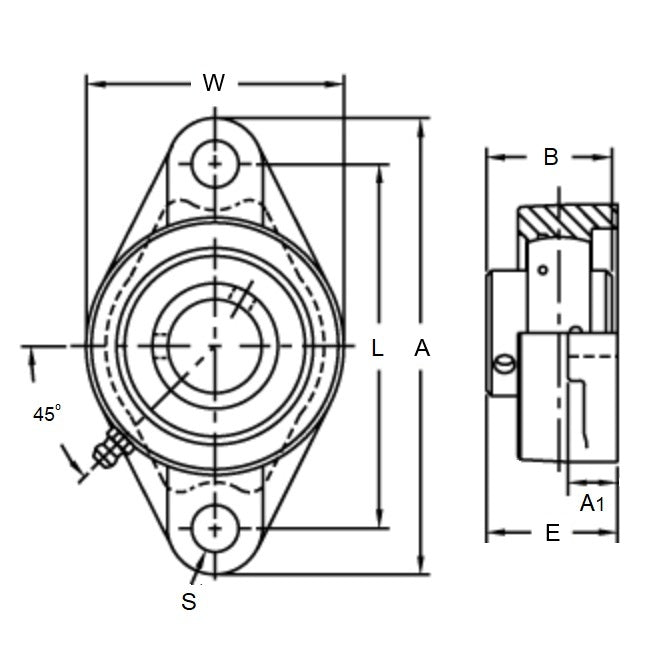 1141476 | IP-248RS (Each) --- Flanged 2 Bolt Housing and Bearing Assembly - 30x40.9x148 mm Rigid - Thermoplastic and Chrome Steel