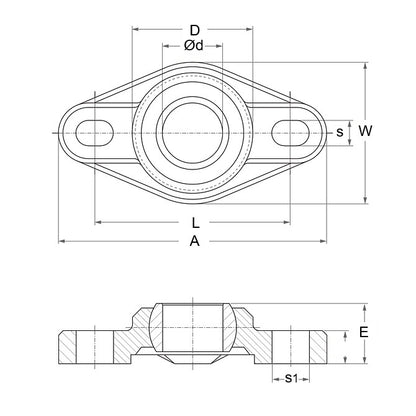 1062176 | FL-05-W300 (PK-10) --- Flanged 2 Bolt Housing and Bearing Assembly - 5 - 24 mm Aligning - Plastic