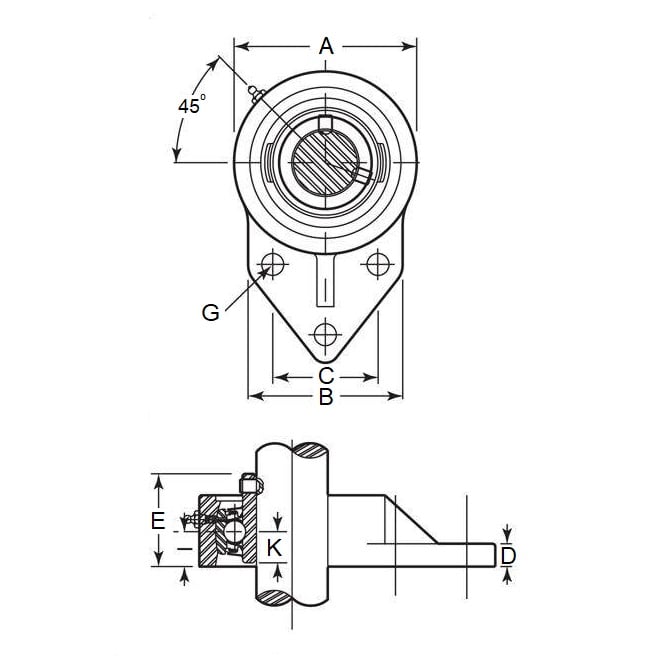 Boîtier de roulement 19,05 x 63,500 x 61,9 – 3 boulons décalés en thermoplastique avec acier chromé – MBA (lot de 1)