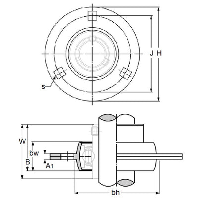 1191906 | PF-4 (Each) --- Flanged Housings - 90 - 25.7 mm 3 Bolt Hole - Steel Housing