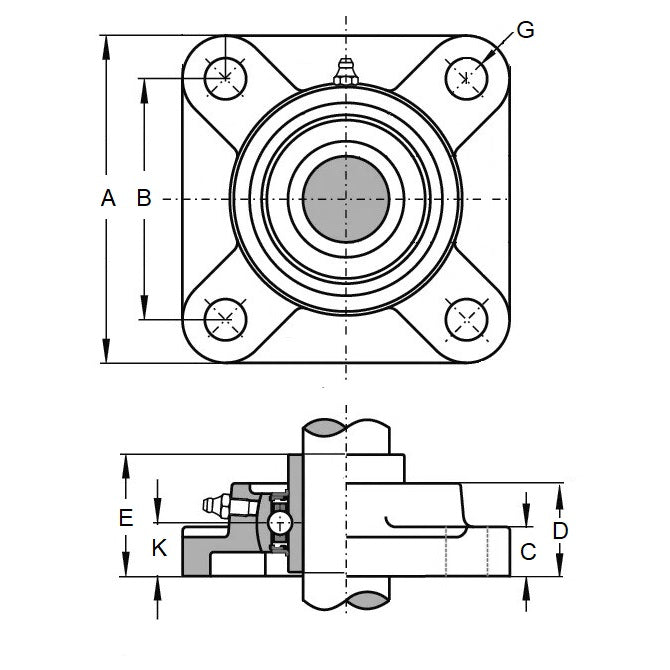 1151236 | IP-240RS (Each) --- Flanged 4 Bolt Housing and Bearing Assembly - 38.1x16.662x130.175 mm Rigid - Thermoplastic and Chrome Steel