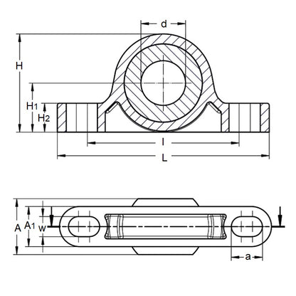 1093097 | BB-100-L280 (Each) --- Pillow Block Housing and Bearing Assembly - 10x62x28 mm Thermoplastic