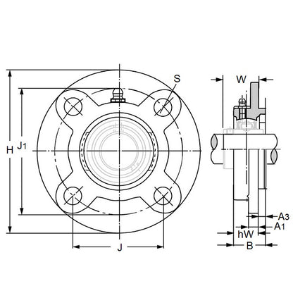 1201356 | FC205 (Each) --- Flanged Round Cast Iron Housings - 115x29.7x6 mm - Cast Iron Housing