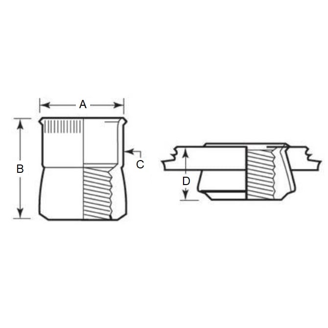 Inserto per dadi per rivetti 8-32 UNC x 9,52 x 7,16 - Klik Threadsert - MBA (confezione da 1)