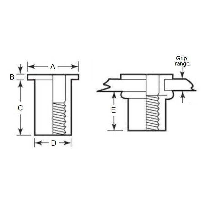 1078165 | IN-RIV-079C-032 (5 Pcs) --- Rivet Nuts Inserts - 5/16-18 UNC (7.94mm) x 10.49 mm 0.76 - 3.18