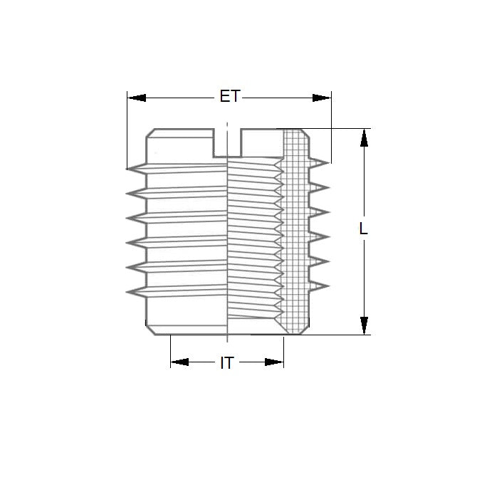1085660 | IN-TP-095C-23-WSL (Each) --- Self Tapping Inserts - 3/8-16 UNC - 9.53mm - 12.4x23 mm For Wood - Brass Insert