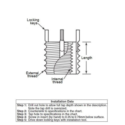 Inserto con serratura da 5/16-24 UNF a 1/2-13 UNC x 10,9 mm - Riparazione filettatura in acciaio inossidabile - MBA (confezione da 1)