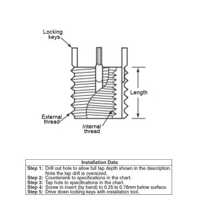 Inserto con serratura da 5/16-18 UNC a 7/16-14 UNC x 10,9 mm - Riparazione filettatura in acciaio inossidabile - MBA (confezione da 1)