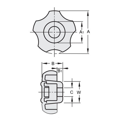 1067443 | KF060M-36-FIT-WBK (Each) --- Thumb Knobs - M6 36x20 mm For Hex Head Screw - Plastic Knob