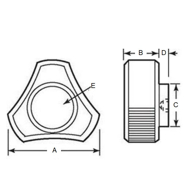 1073972 | KF064C-019-3L-BHST --- Lobe Knobs - 1/4-20 UNC (6.35mm) x 19.05 mm x 9.5 mm