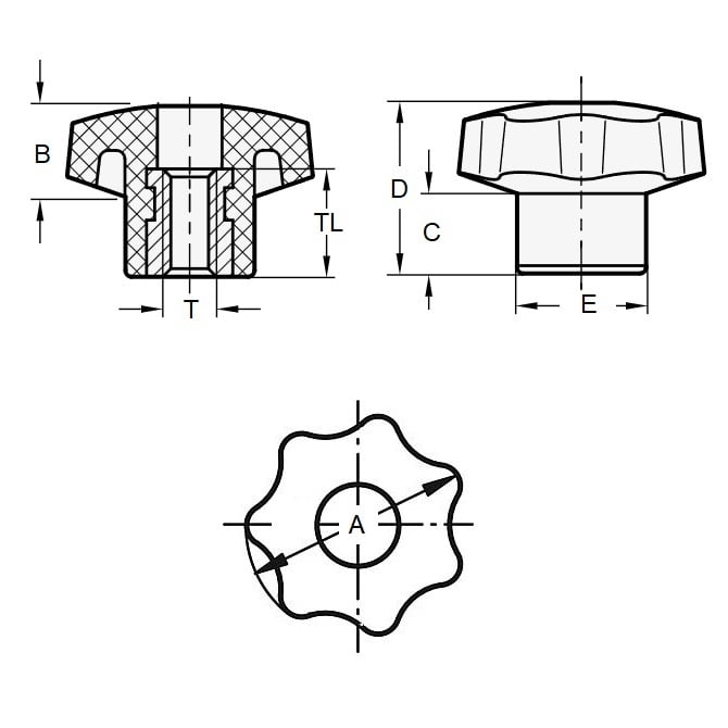 1228370 | KF080M-032-7L-P --- Knob - M8x1.25 x 32 mm x 20 mm