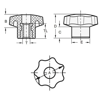 1228370 | KF080M-032-7L-P --- Knob - M8x1.25 x 32 mm x 20 mm