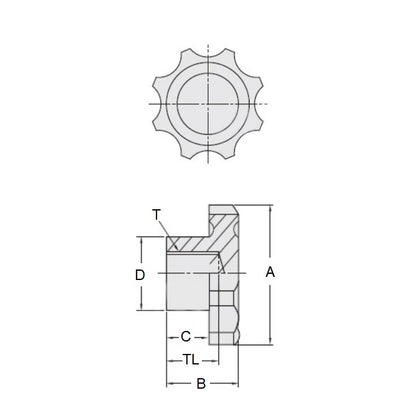 1100456 | KF120M-050-8L --- Knobs - M12x1.75 x 50 mm x 21 mm