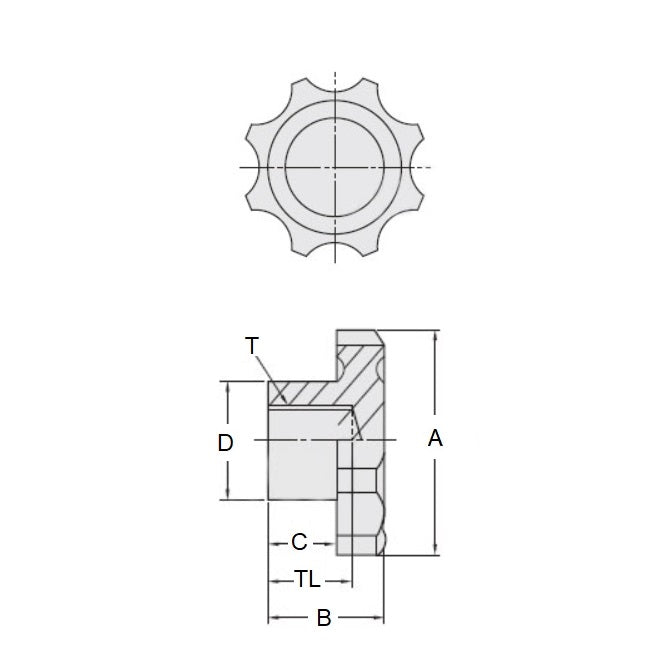 1093994 | KF100M-040-8L --- Knobs - M10x1.5 x 40 mm x 17 mm