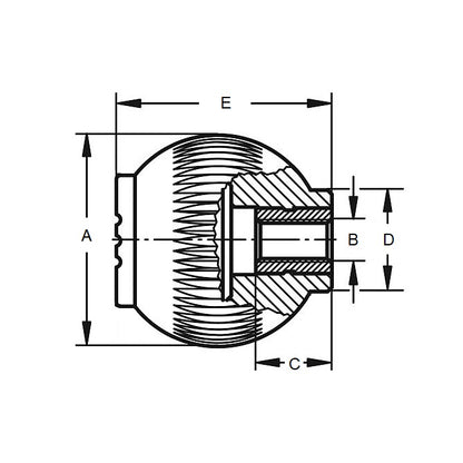 Pomello a sfera 1/4-20 UNC x 24,89 - Inserto in acciaio Novo-Grip in gomma e acciaio - Femmina - MBA (confezione da 10)