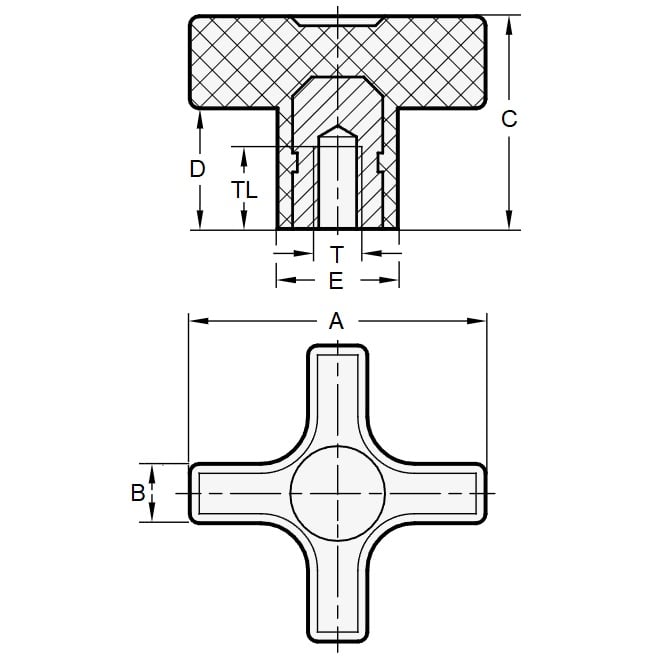 1074487 | KF064C-032-CBL (5 Pcs) --- Cross Knobs - 1/4-20 UNC (6.35mm) x 31.75 mm x 12.7 mm