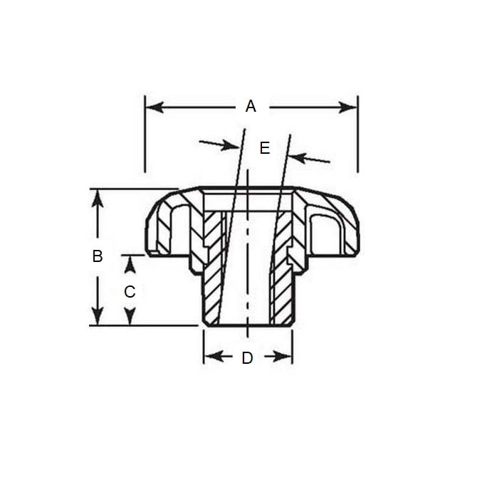 Bouton à sept lobes M12 x 63 mm - Insert de moyeu en acier thermoplastique - Noir - Femelle - MBA (Pack de 1)