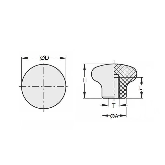 1069594 | KF060M-030-PP --- Push Pull Knobs - M6 (6x1mm) x 30 mm x 13.5 mm