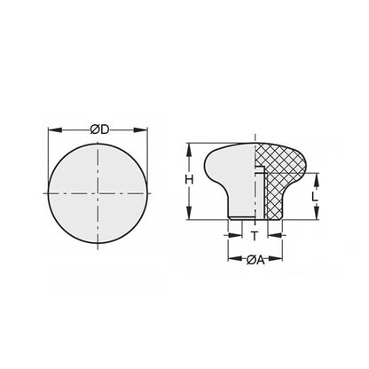 1069594 | KF060M-030-PP --- Push Pull Knobs - M6 (6x1mm) x 30 mm x 13.5 mm