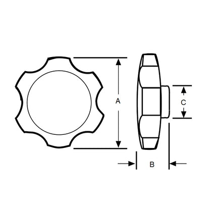 1088198 | KM095-038-ROS-B (PK-5) --- Thumb Knobs - 3/8 - 9.53mm - - Use Own Screw 38.1x11.9 mm For Cap Screws - Plastic Knob