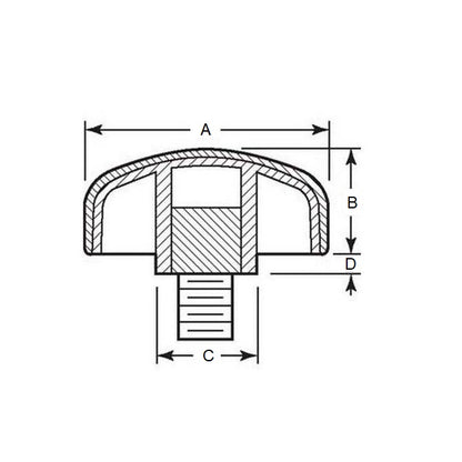 Manopola a tre lobi 10-32 UNF x 29,97 x 25,4 mm - Inserto in acciaio zincato Termoplastico - Nero - Maschio - MBA (confezione da 1)