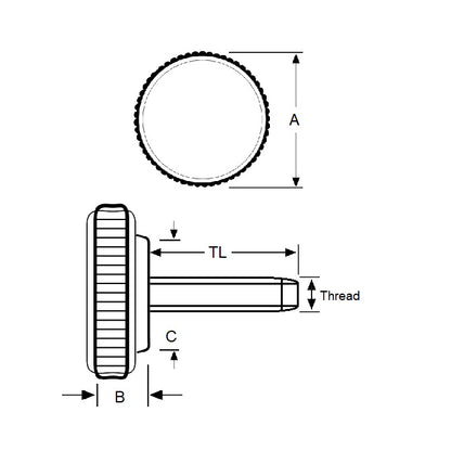 1051651 | KM035C-010-0635-KNU-R (9 Pcs) --- Thumb Knobs - 6-32 UNC (3.5mm) x 9.53 mm x 6.4 mm