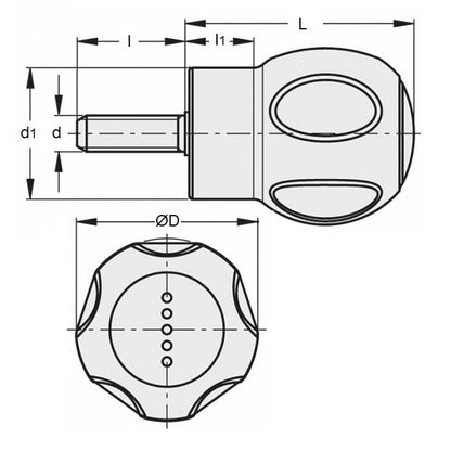 1088622 | KM095C-050-R-SFT --- Knobs - 3/8-16 UNC (9.53mm) x 50 mm x 62 mm