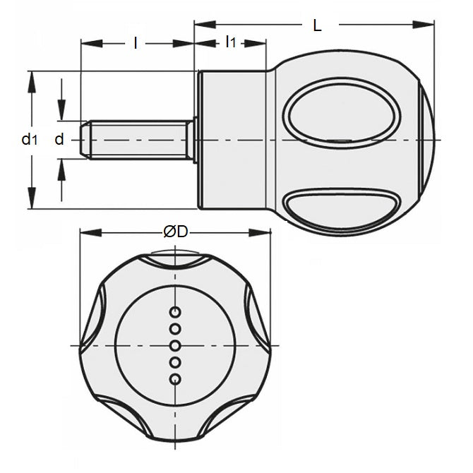 Bouton rond 5/16-18 UNC x 50 mm - Caoutchouc - Mâle - MBA (Pack de 1)