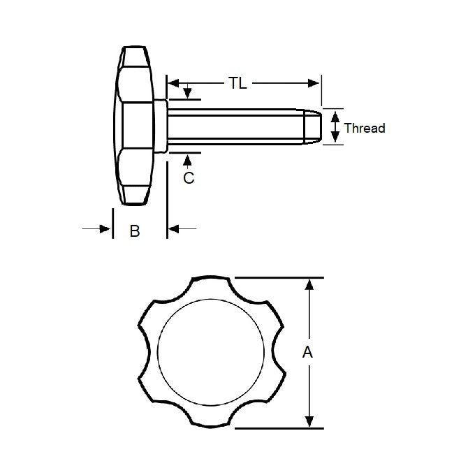 1072789 | KM064C-038-3810-ROS-G (PK-5) --- Thumb Knobs - 1/4-20 UNC - 6.35mm - 38.1x38.1 mm Male With Cap Screw - Plastic Knob