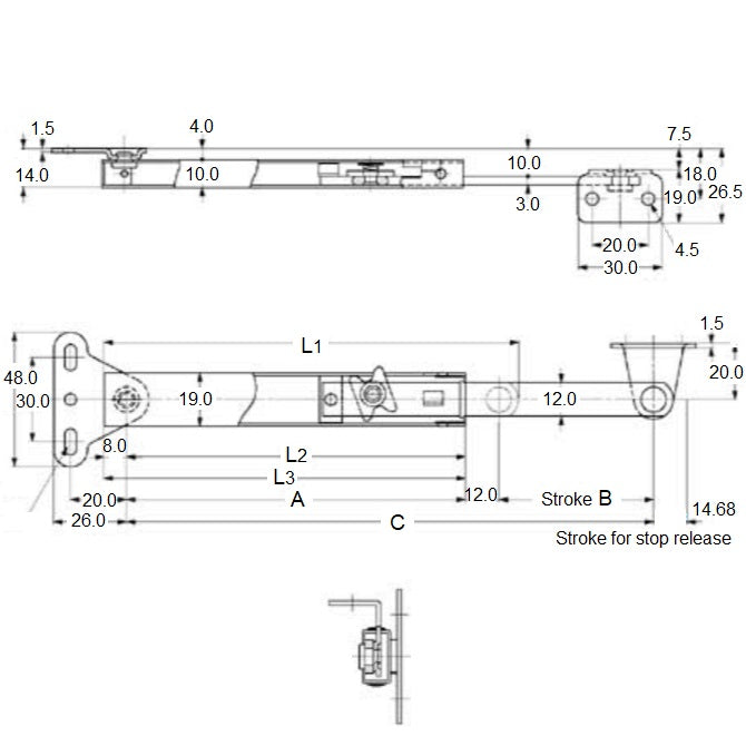 1203197 | SUG-525RS (Each) --- Stainless Steel Lid Stay - 148.03x120.98x128.98 mm