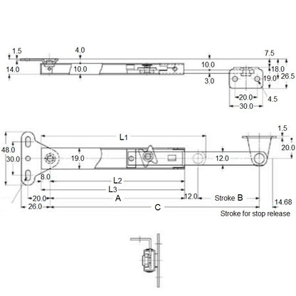 1203197 | SUG-525RS (Each) --- Stainless Steel Lid Stay - 148.03x120.98x128.98 mm