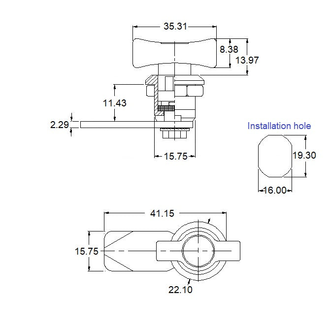 1225908 | LOK-524RS --- 1-4 Turn Latches - Wing Knob Lock x  Die Cast Plated x 22.1 mm