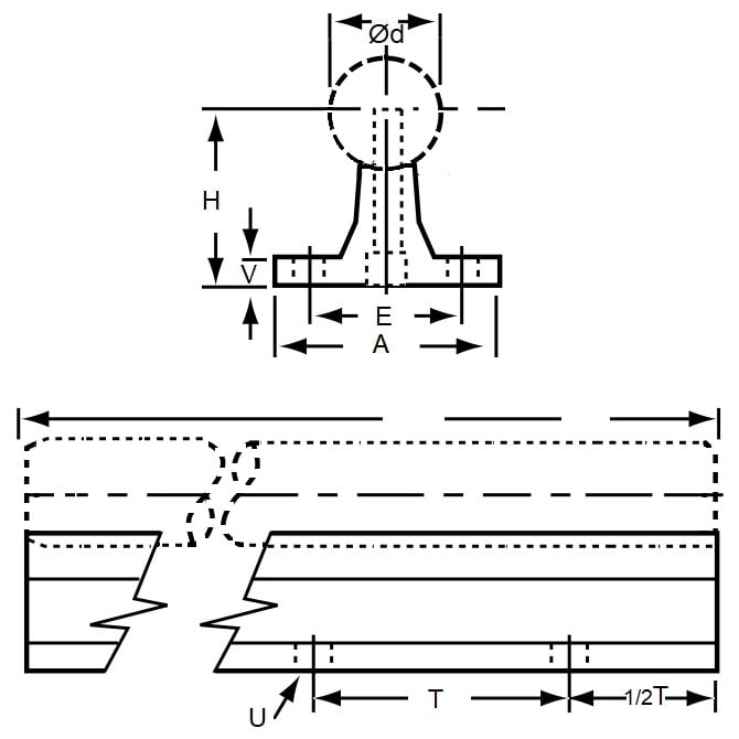 Rail sans support d'arbre 38,1 x 63,5 x 609,6 - - - MBA (Pack de 1)