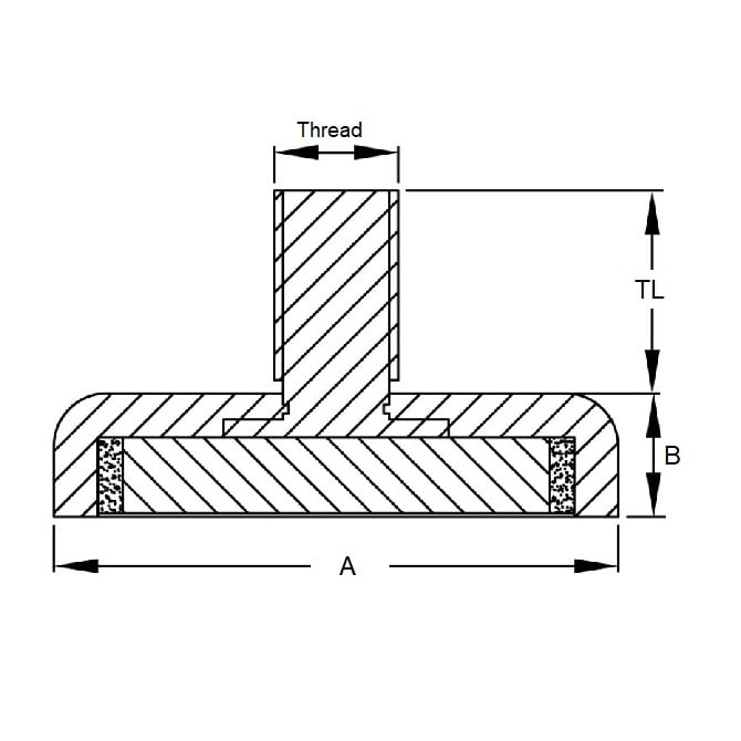 Magnete per gruppi di tazze 66,68 x 9,53 mm - 1/4-20 UNC - Perno - MBA (confezione da 1)