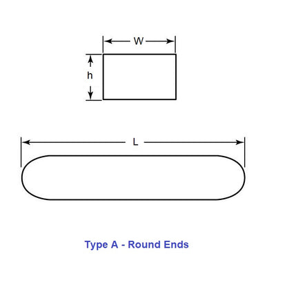 Clé de machine 2 x 2 x 20 mm - Acier inoxydable de qualité 316 - Extrémités arrondies - Sous-dimensionnée - Standard - ExactKey (Pack de 1)