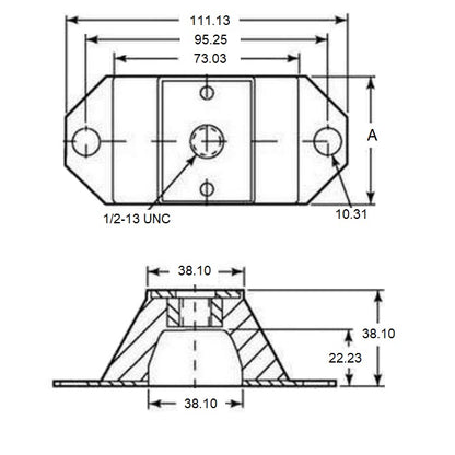 1185507 | MCOM-0091-102 (Each) --- Compression Mounts - 90.718 Kg - 101.6x111.125 mm - Neoprene Rubber Mount