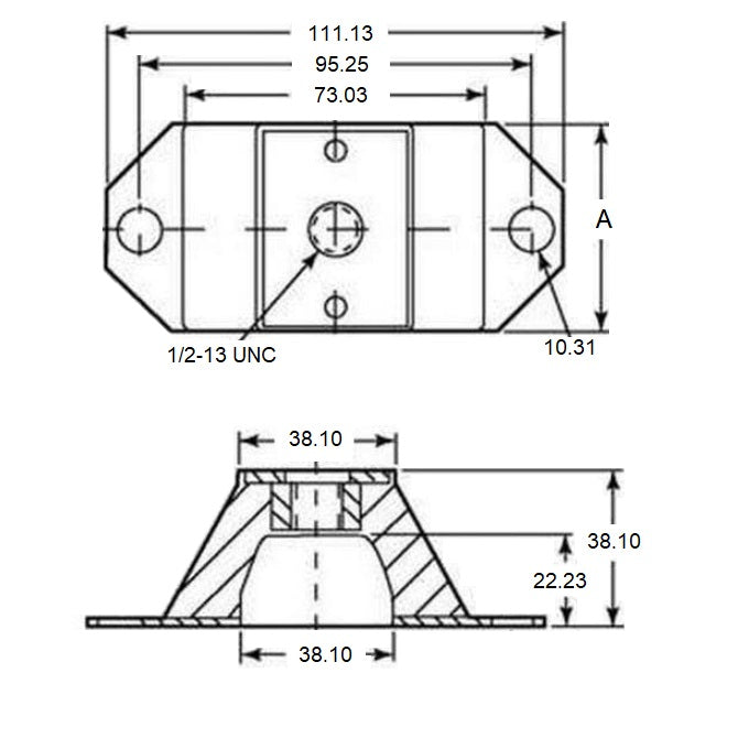 1168176 | MCOM-0059-051 (Each) --- Compression Mounts - 58.967 Kg - 50.8x111.125 mm - Neoprene Rubber Mount