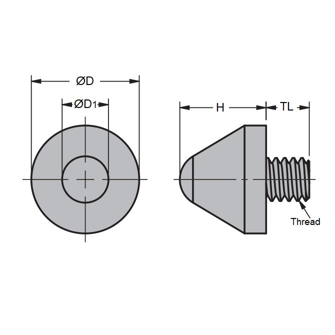 Supports 1/4 - 12 UNC 2A x 12,70 x 6,35 - Supports - Cône - Delrin - MBA (Pack de 1)