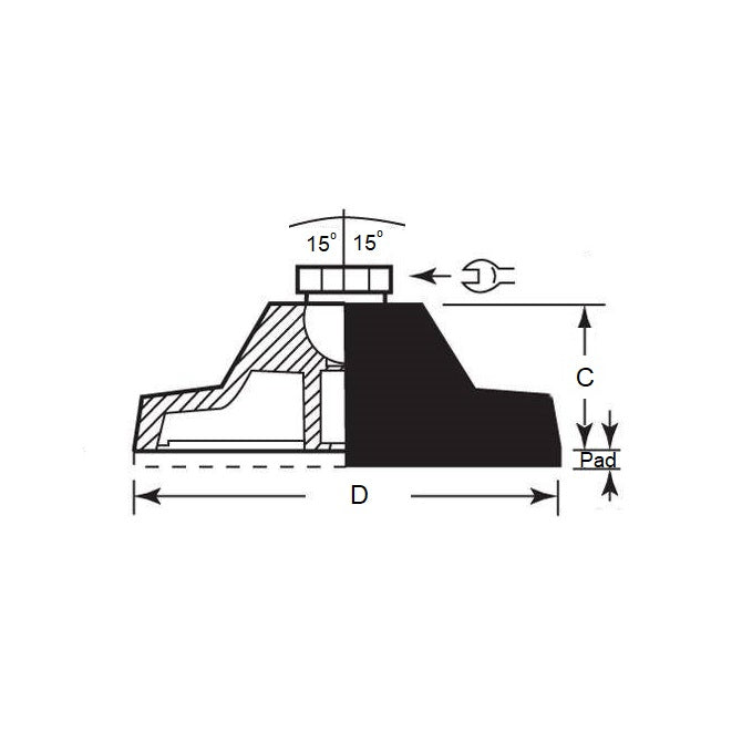 1122811 | MLF-191C-S3NY-0LH-114 --- Levelling Socket Mounts - 3/4-10 UNC (19.05mm) x 113.8 mm x 45 mm