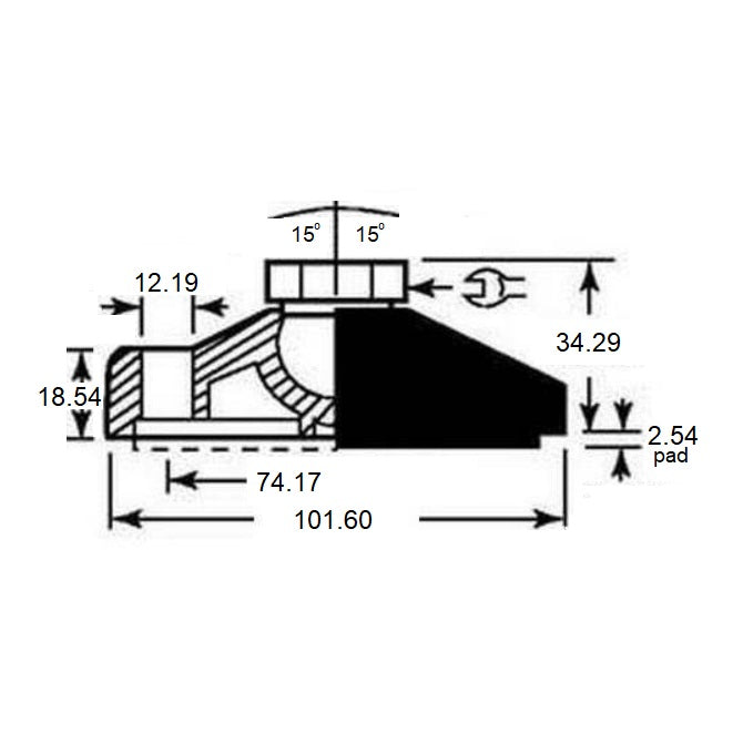 1103696 | MLF-127C-S3NY-2LH (Each) --- Levelling Socket Mounts - 1/2-13 UNC - 12.7mm - 101.6x18.5 mm Standard - Stainless Steel Mount