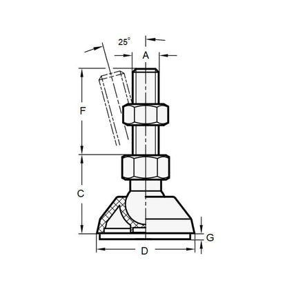 Supporto di livellamento 78 Kg - 3/8-16 UNC - 32 x 44,5 mm - Perno termoplastico - Livellamento - MBA (confezione da 1)