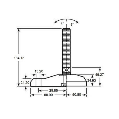 Support de Nivellement 1000 Kg - 3/4-10 UNC - 100,1 x 203,2 mm - Goujon Long Conception Hygiénique Inox 303-304 - 18-8 - A2 - Nivellement - Ancrage - Un Trou de Montage - MBA (Pack de 1)