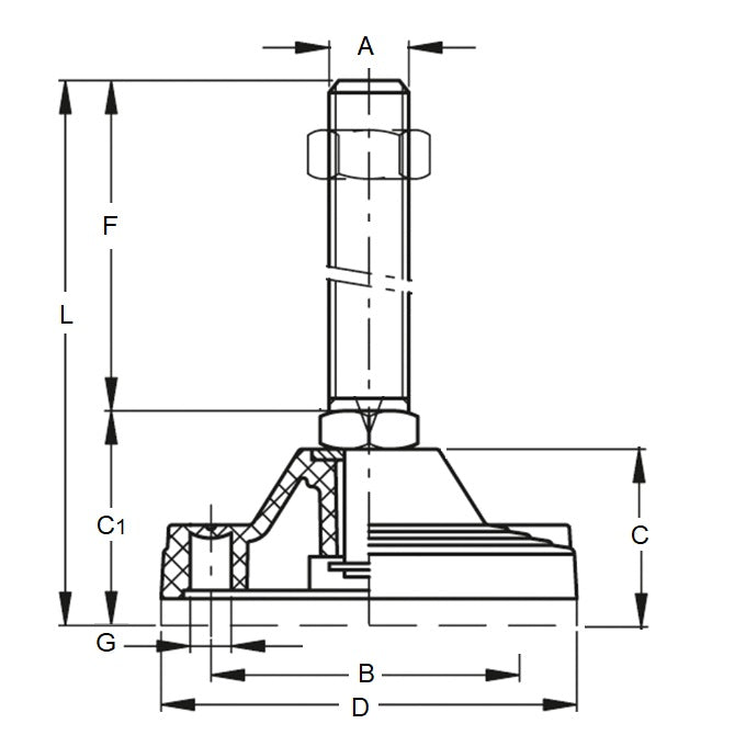 1121807 | MLM-191C-125-S3NY-2LH (Each) --- Levelling Studded Mounts - 3/4-10 UNC - 19.05mm - 122.9x17 mm Light Duty - Stainless Steel Mount