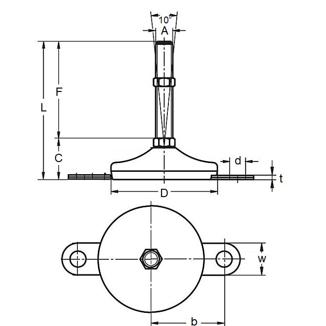 1112230 | MLM-159C-203-S4-AHY2 (Each) --- Levelling Studded Mounts - 5/8-11 UNC - 15.88mm - 74.9x22.1 mm Hygienic - Stainless Steel 304 Similar to A2, 18-8 HRB80 Mount