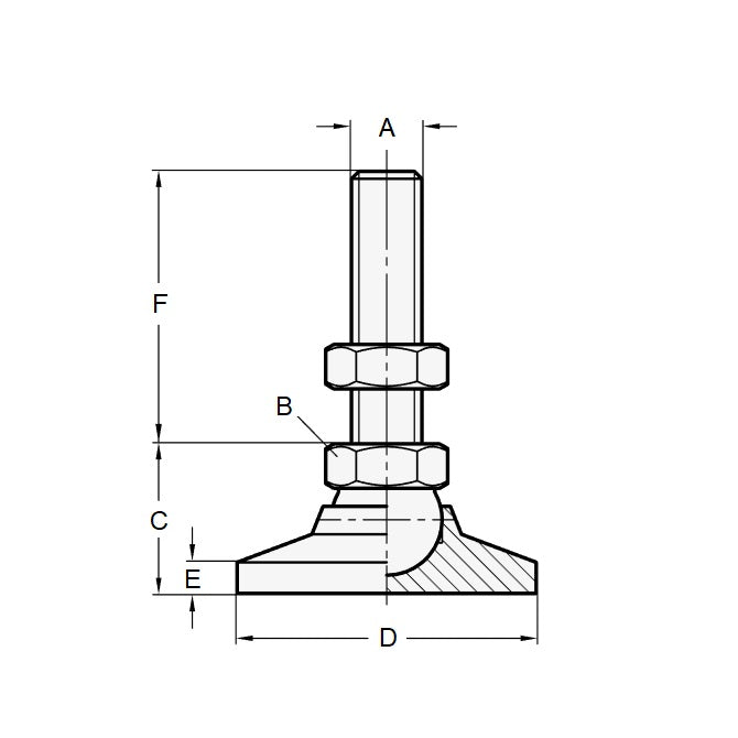 1066561 | MLM-060M-025-S3 (Each) --- Levelling Studded Mounts - M6 - 6x1mm - 19.1x13.5 mm Standard - Stainless Steel 303/304 Similar to A2, 18-8 HRB80 Mount