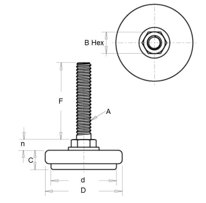 1090043 | MLM-095C-051-C-LDRP --- Levelling Studded Mounts - 3/8-16 UNC (9.53mm) x 50.8 mm x 12.7 mm